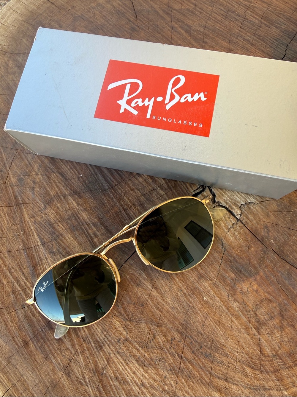 Ray-Ban Gold Frame Sunglasses with Green Lenses